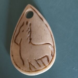Carved Teardrop Horse Pendant Necklace in Cream